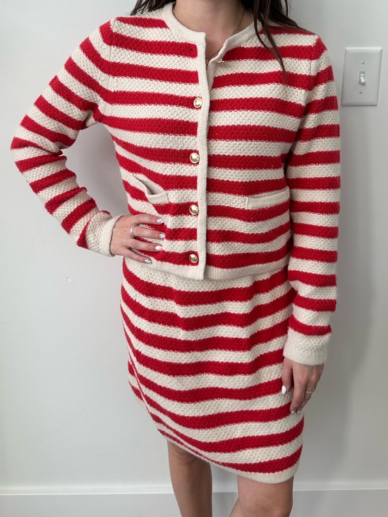 a new day Tops - a new day Red and Cream Striped Knit Cardigan 2 piece set